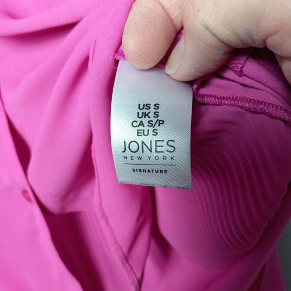 Jones New York Signature Pink Ruched Back Long Sleeve Button Up Women's Blouse S - Picture 9 of 12